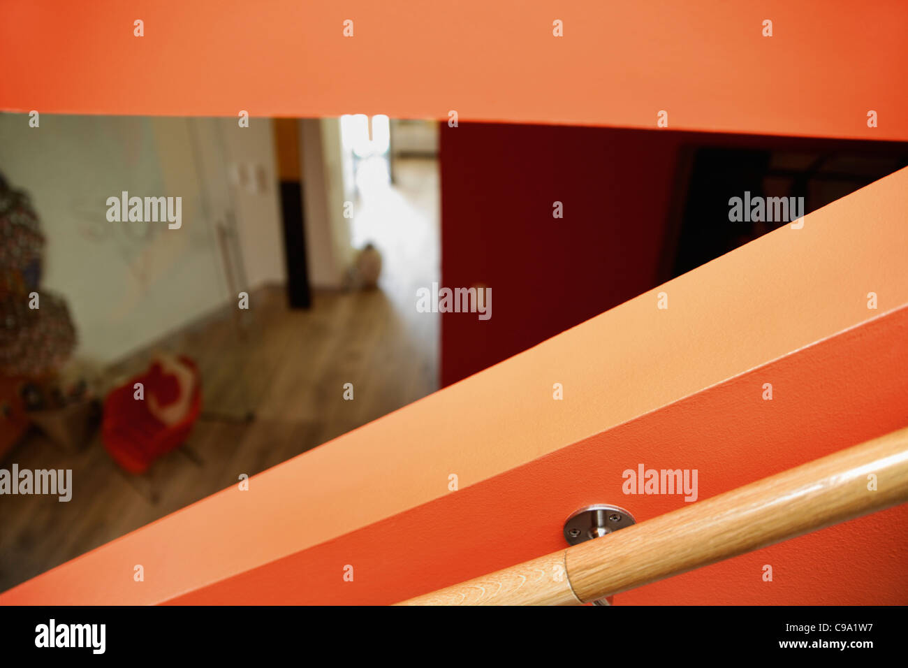 Germany, Upper Bavaria, Munich, Railing on stairway in new house Stock ...