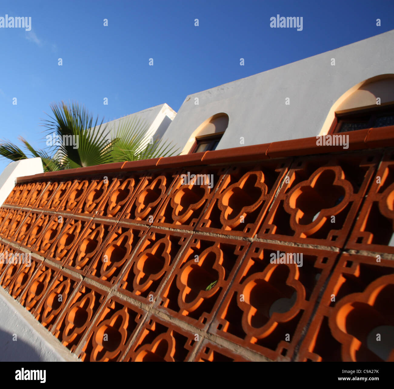 Terracotta walling blocks in Spanish street Stock Photo Alamy