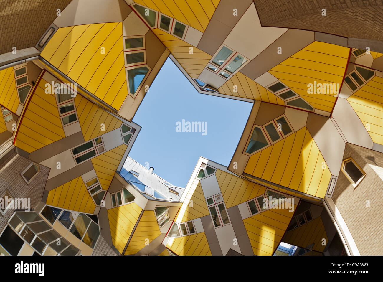 fisheye view of the famous Cubic houses, Rotterdam, by architect Piet Blom Stock Photo