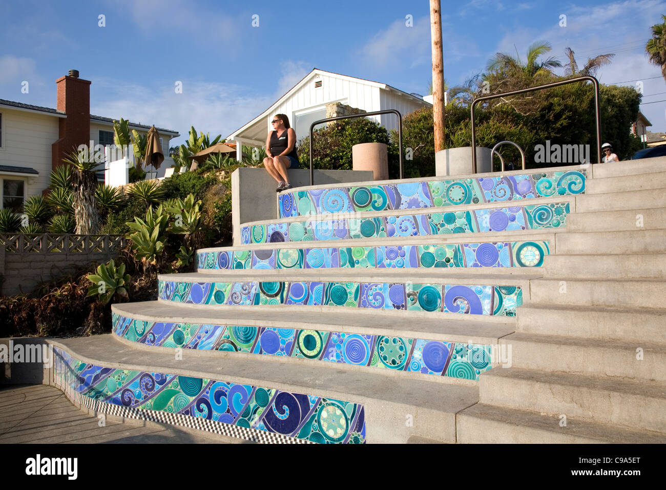 Mosaic Steps leading down to one of Laguna Beach Beaches Stock Photo