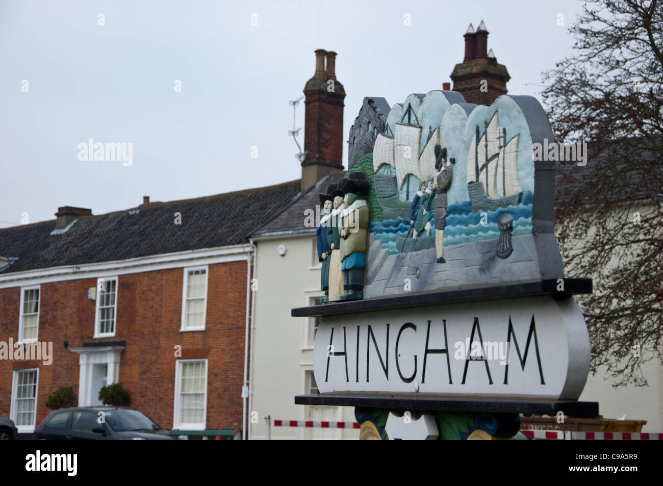 Higham Norfolk village sign Stock Photo