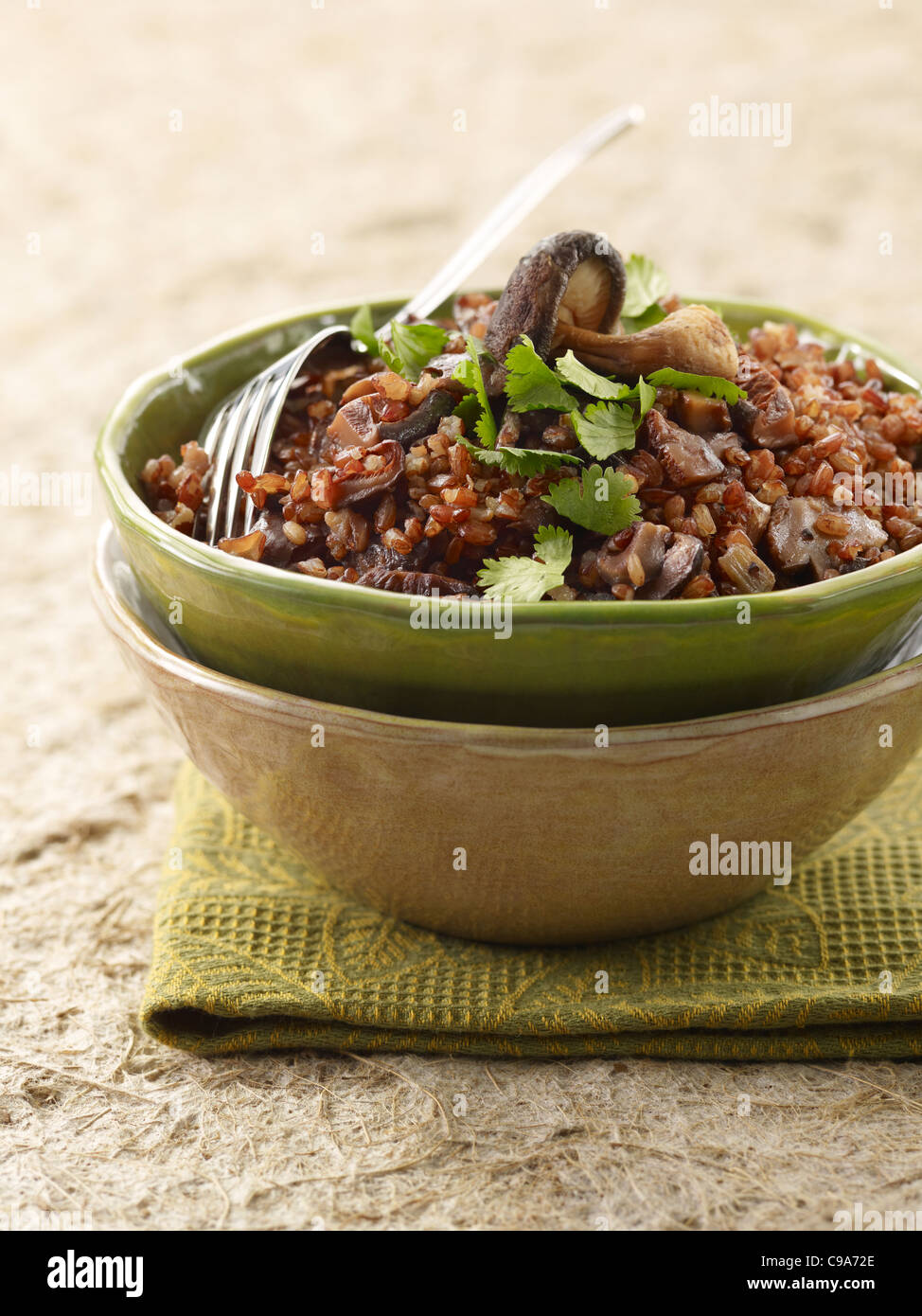 Bhutanese red rice with mushrooms Stock Photo
