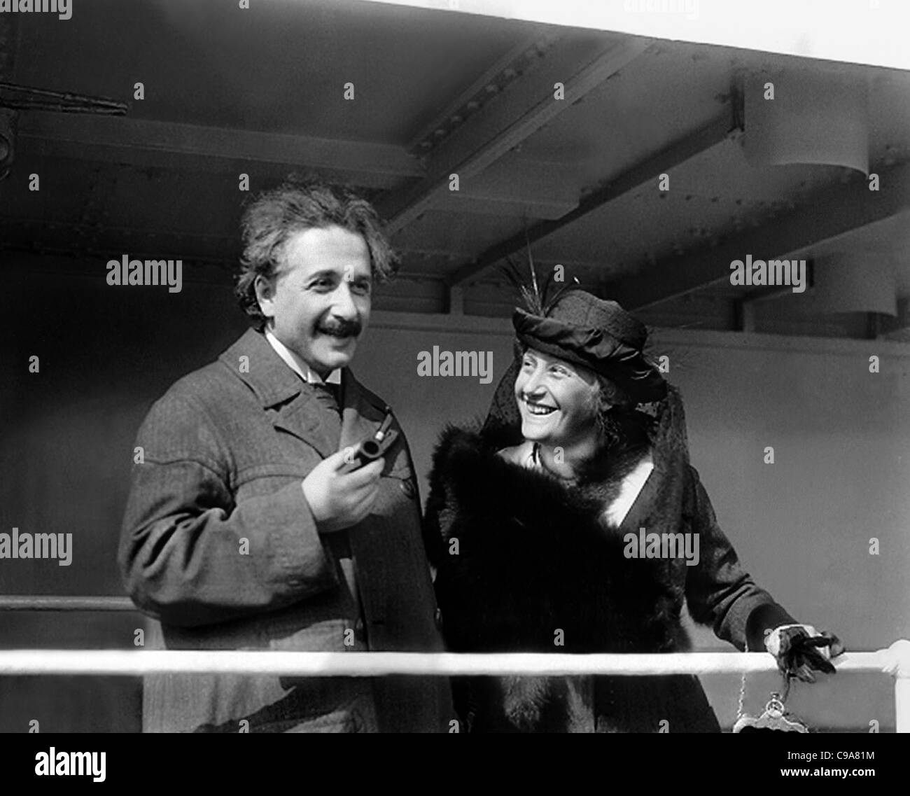 ALBERT EINSTEIN & ELSA EINSTEIN HUSBAND & WIFE 15 January 1921 Stock Photo