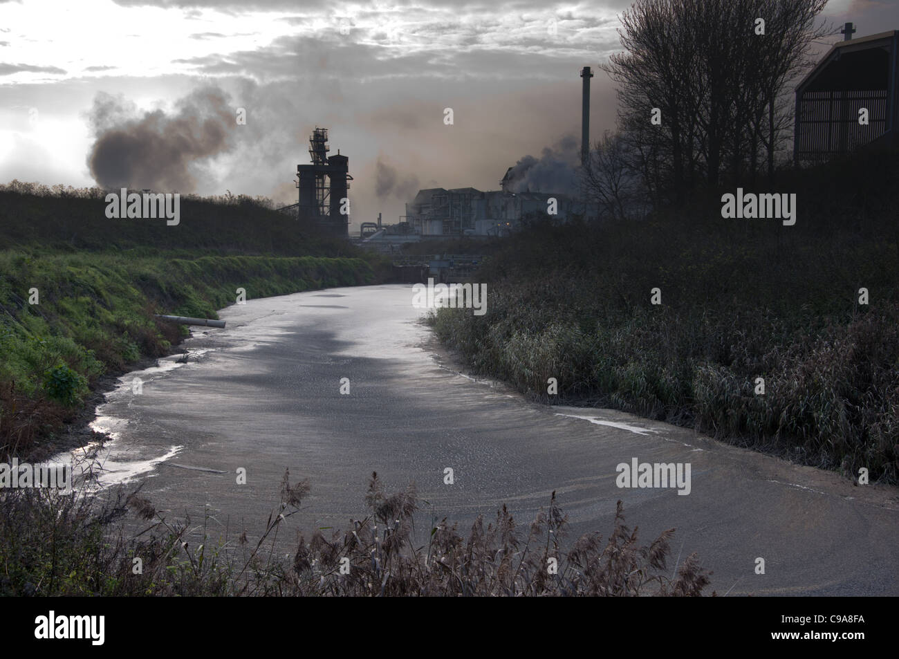 industrial landscape with settling ponds Stock Photo