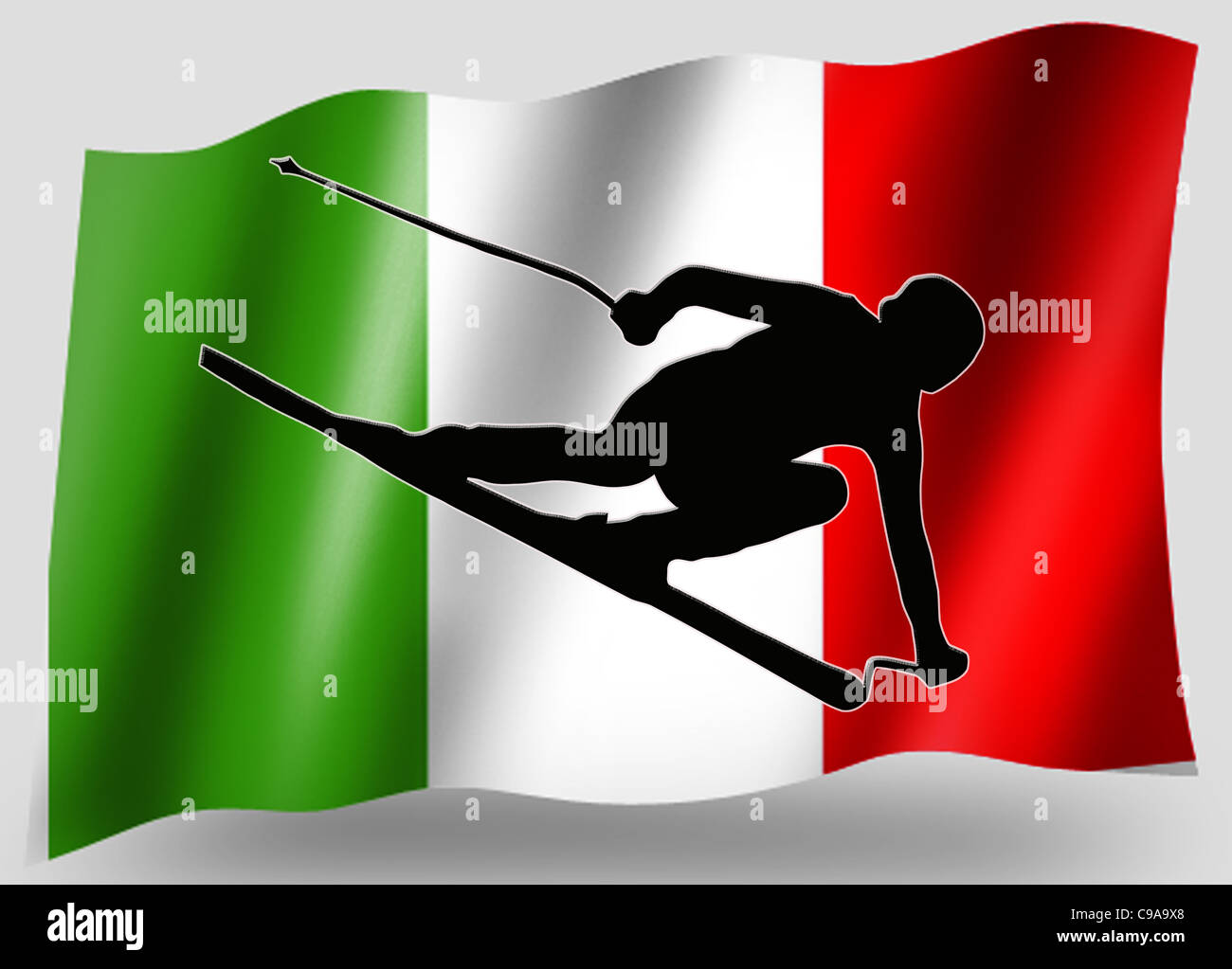 Country Flag Sport Icon Silhouette Series – Italian Skiing Stock Photo