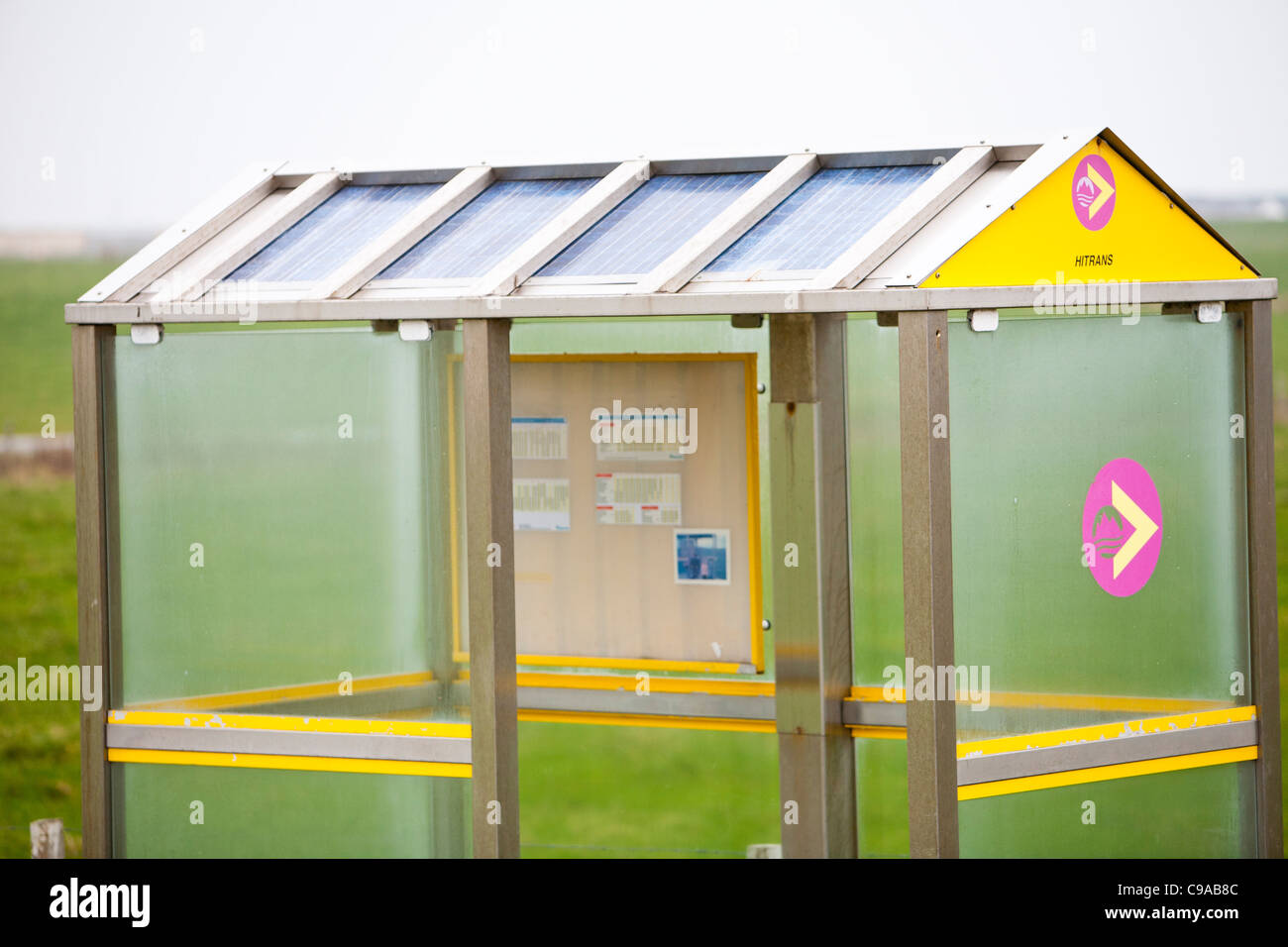 A solar powered bus shelter near Kirkwall on Mainland Orkney, Scotland