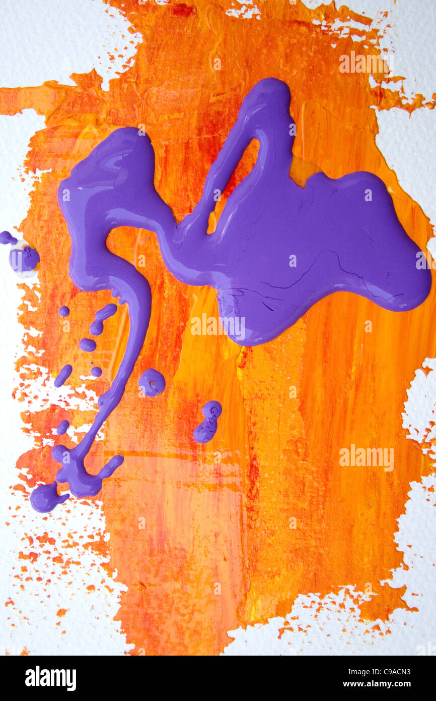 Purple and Orange Paint Spill Stock Photo