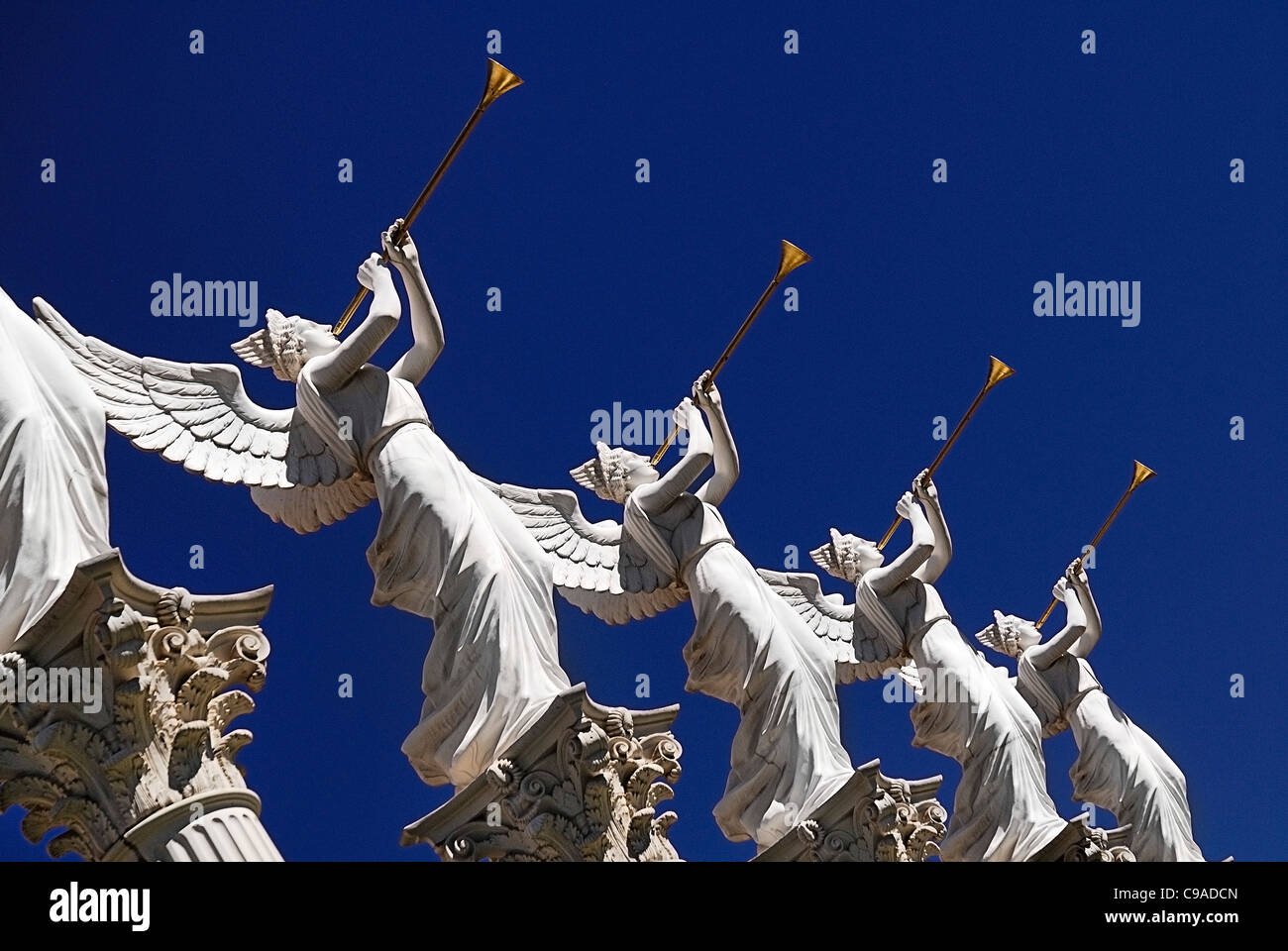 Winged Caesar USA, Nevada, Las Vegas, The Strip, detail of winged statues out side ...
