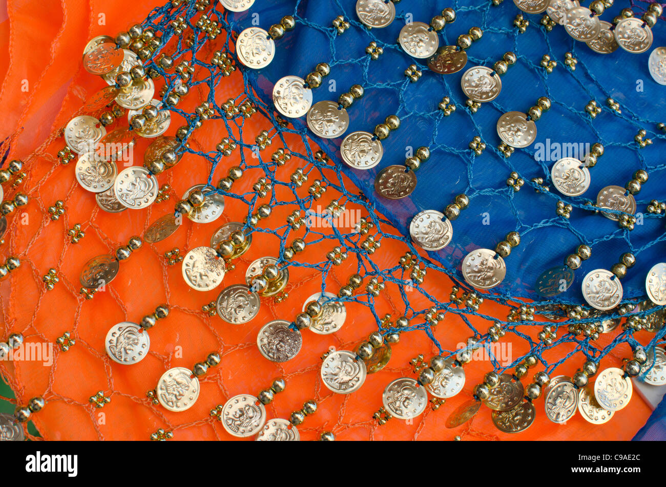 colourful selection of belly dancing scarves in North Cyprus Stock Photo