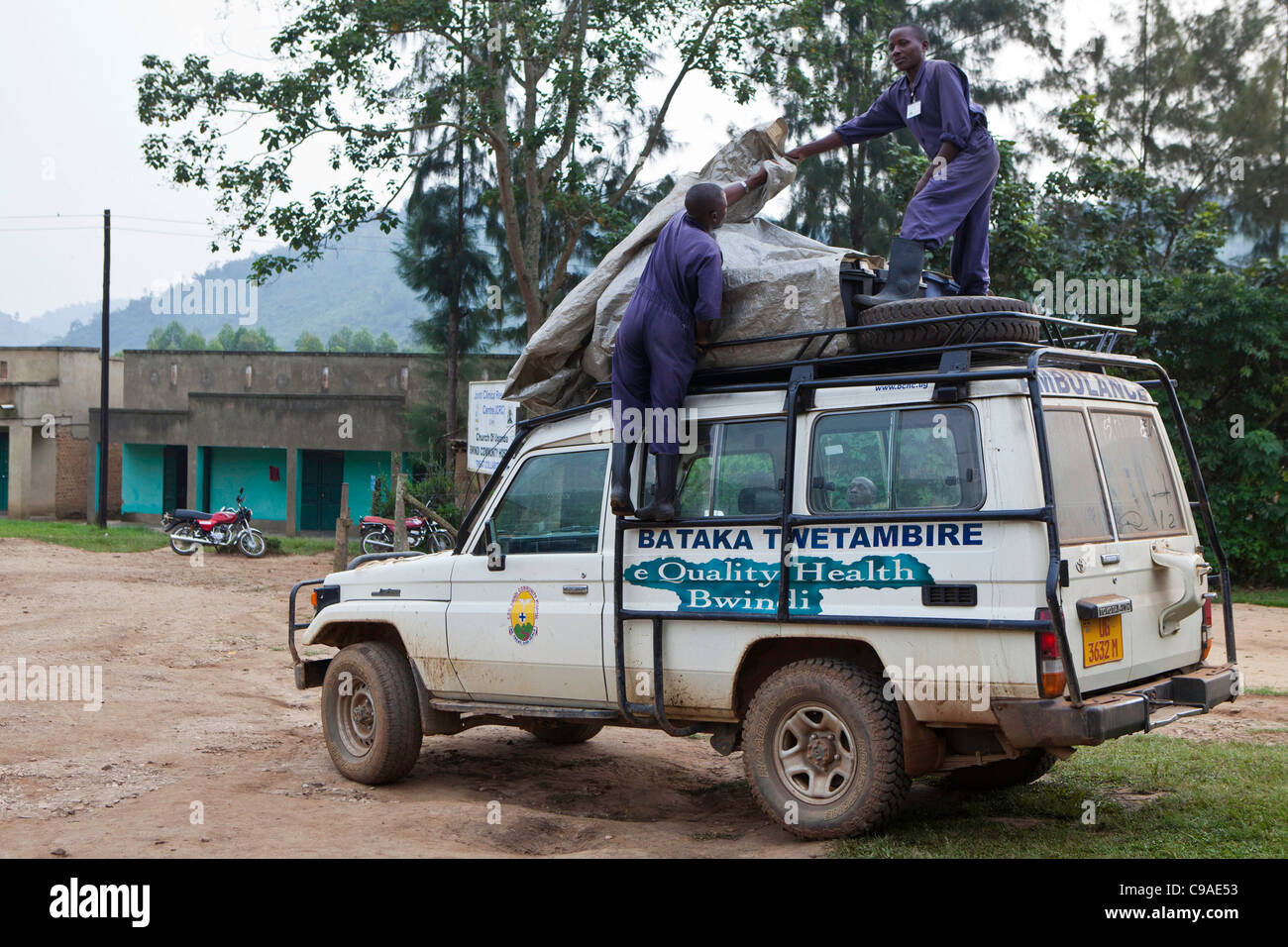 One of the outreach clinic vehicles from the Bwindi Community Hospital. Buhoma, Uganda. Stock Photo