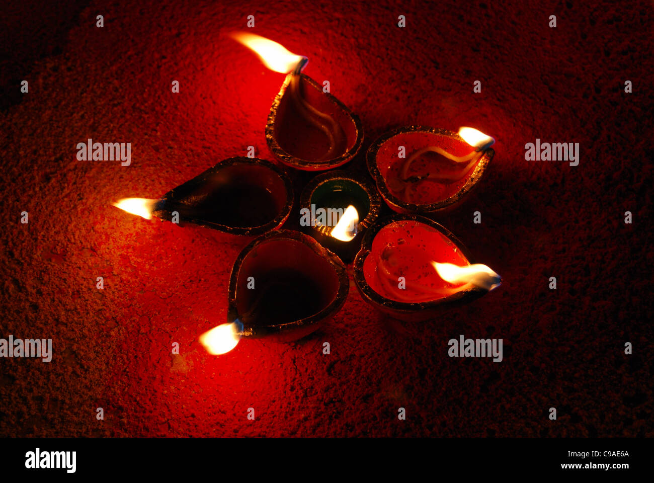 A design made by earthen lamp on the occassion of Diwali, the festival of light, India Stock Photo
