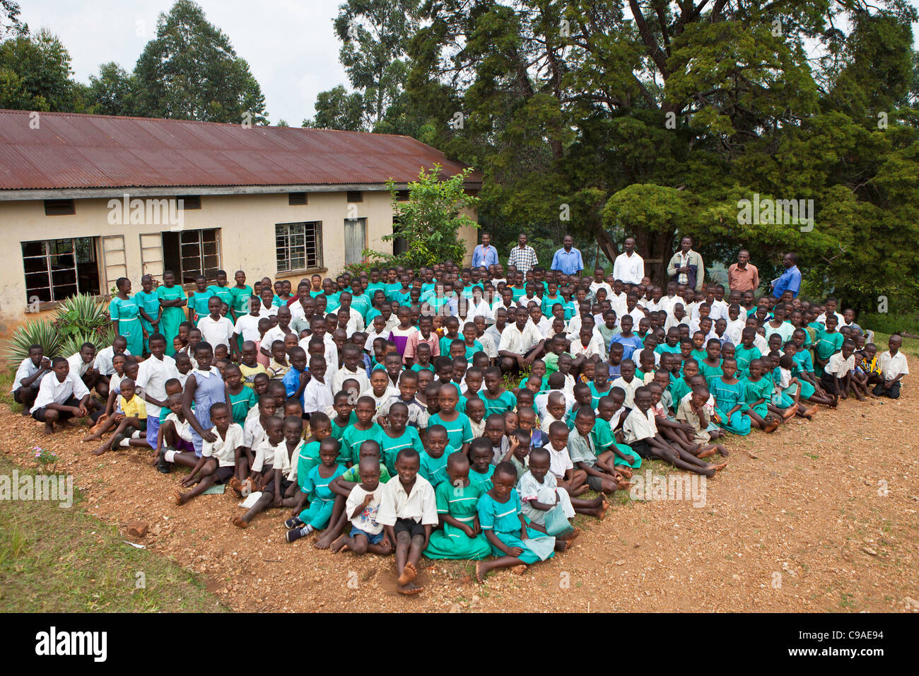 Children at Nyamiyaga primary school where the Bwindi Community Hospital run health outreach programs. Uganda. Stock Photo