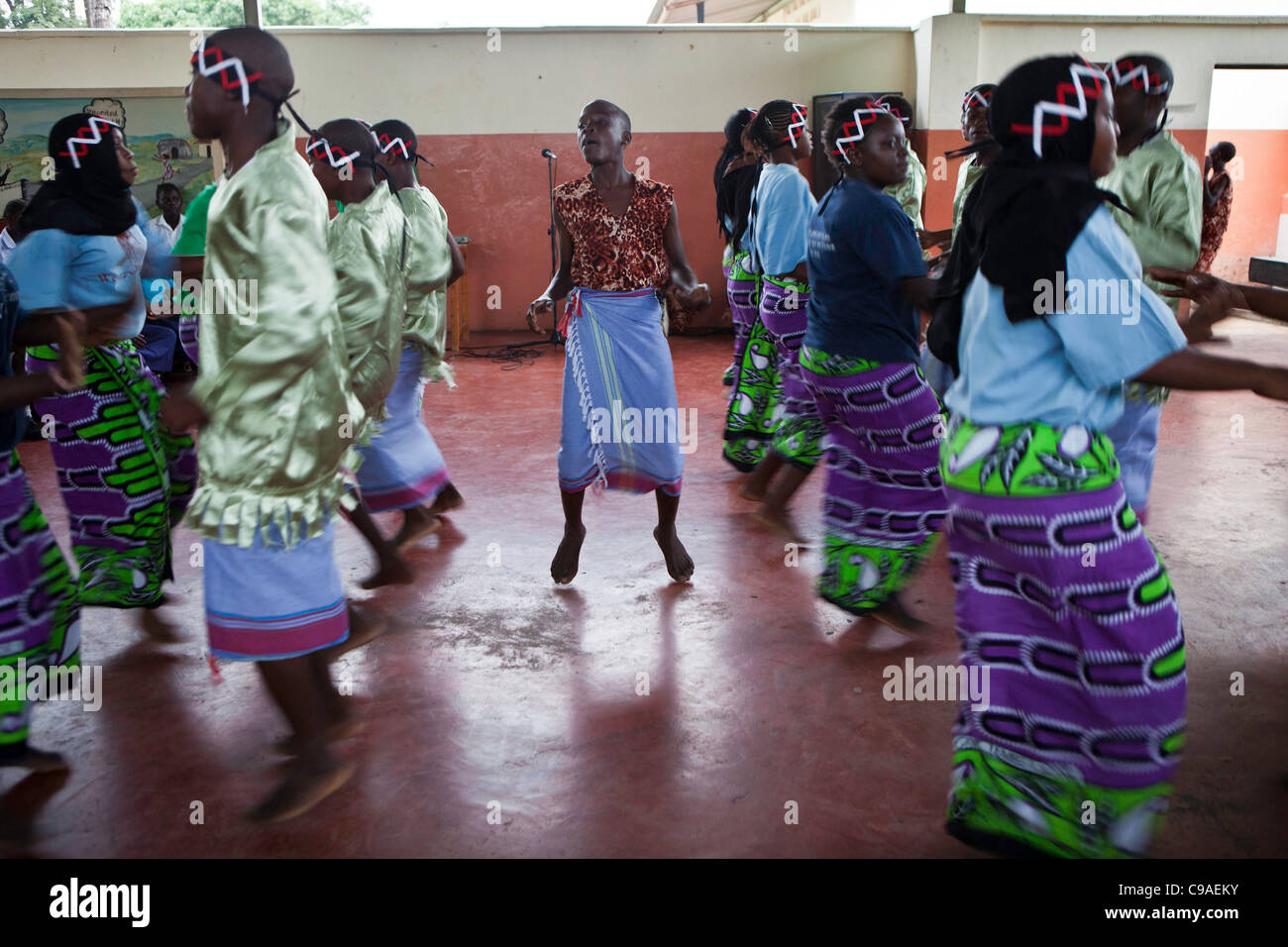 Teenagers at the Wema centre in Mombassa practice dance performance as part of their rehabilitation program. Stock Photo