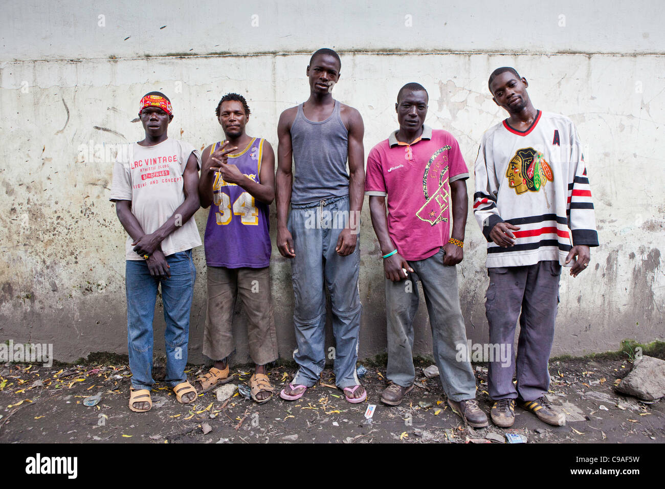 Gang leaders in central Mombasa, Kenya. They are the largest gang of street children in the city. Stock Photo