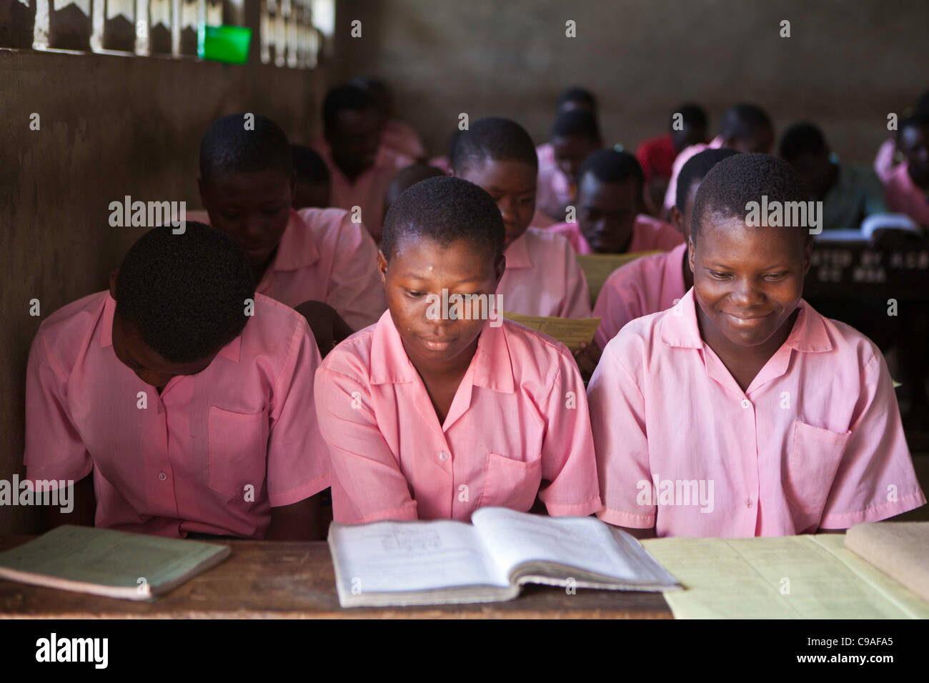 School class in Mombasa, Kenya. The school is supported by Wema, a NGO organisation supporting vulnerable children. Stock Photo