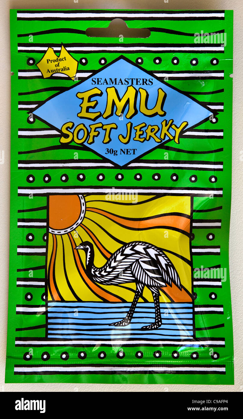 A Pack of Emu Meat Jerky - An example of the strange or weird food eaten by people around the world Stock Photo