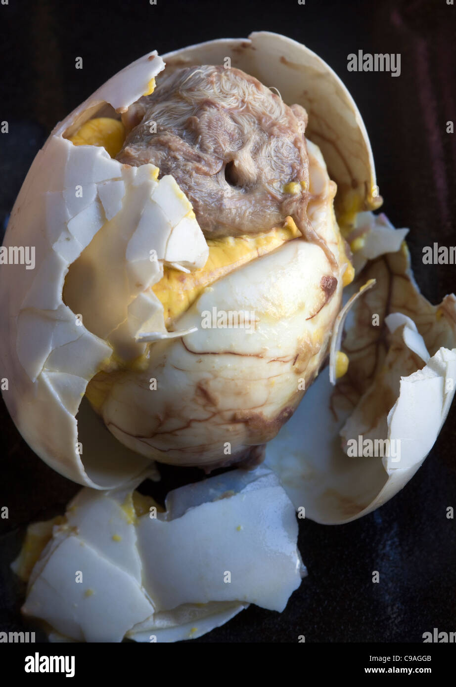 Balut Egg - an Asian street food delicacy - An example of the strange or weird food eaten by people around the world Stock Photo