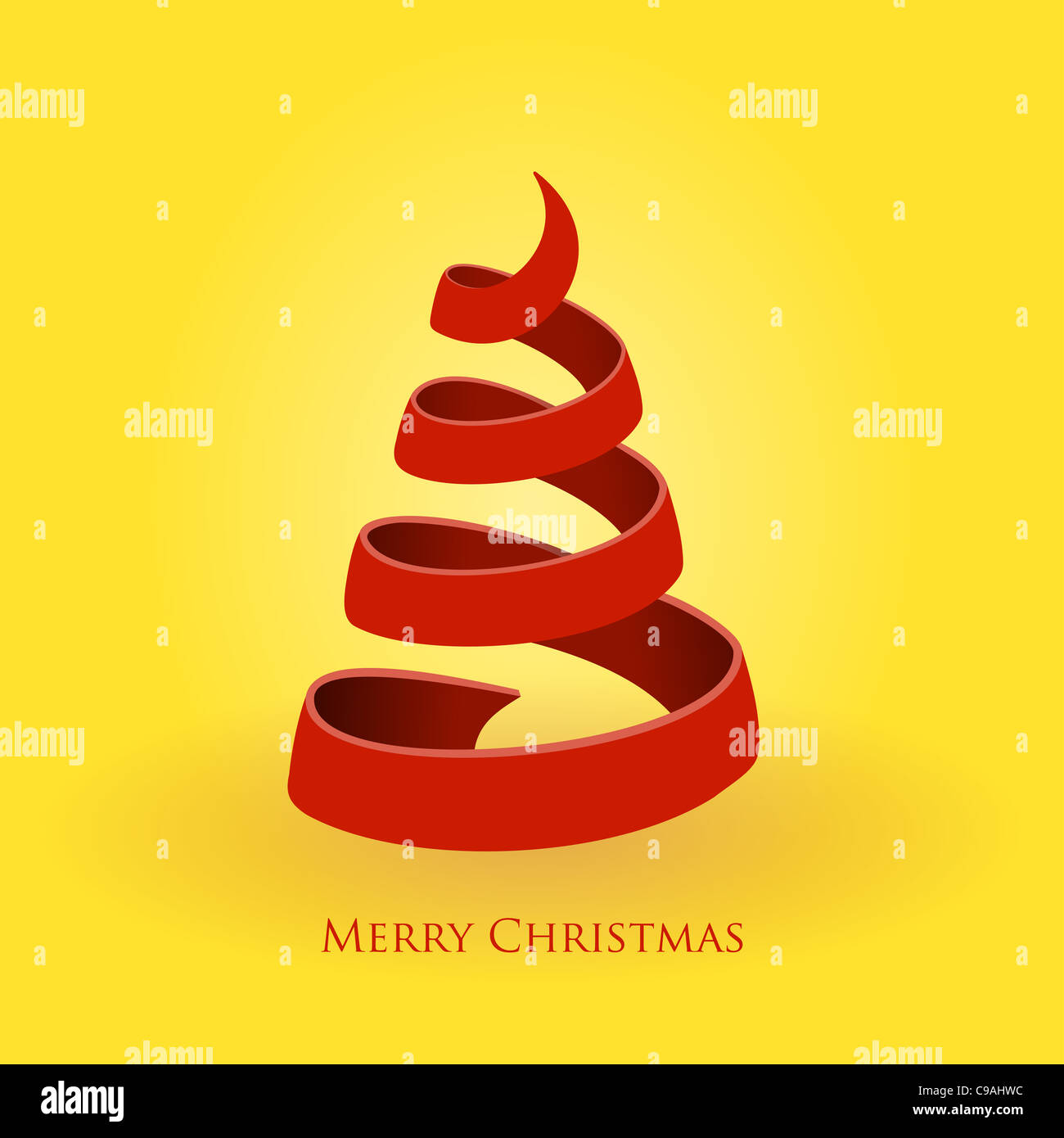 Red Christmas Tree on Gold Background - Illustration of a seasonal card ...