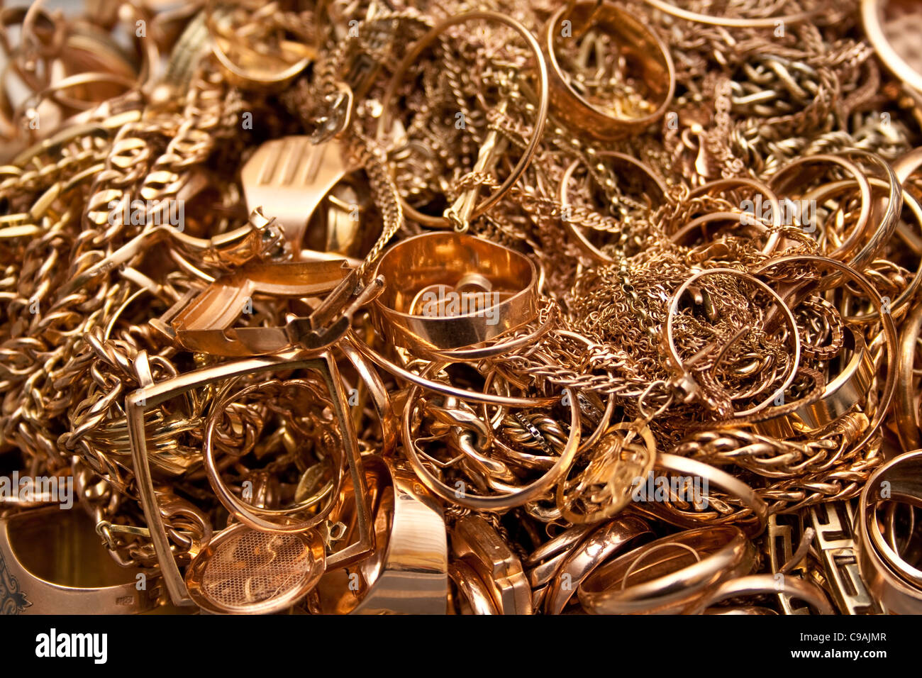 Pile of old gold jewelry Stock Photo