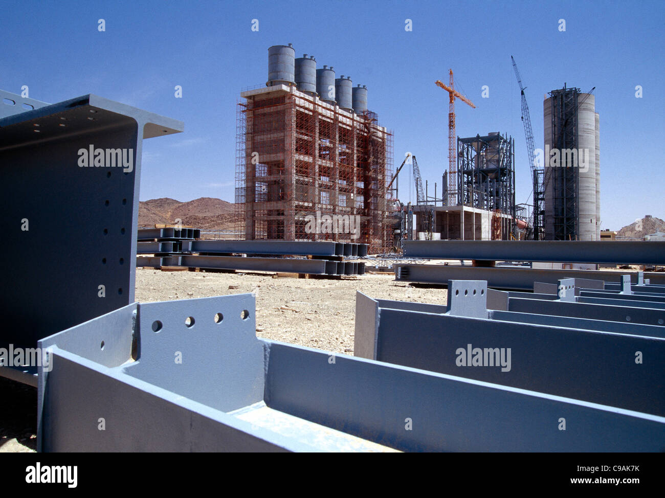 Cement plant under construction in Bishah, Saudi Arabia Stock Photo