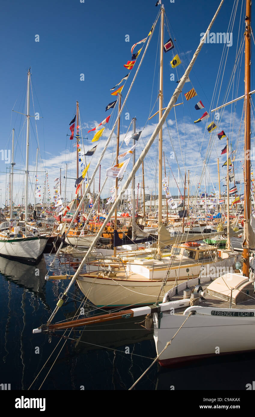 Wooden sailboats at Kings Pier Marina during the biannual Wooden Boat