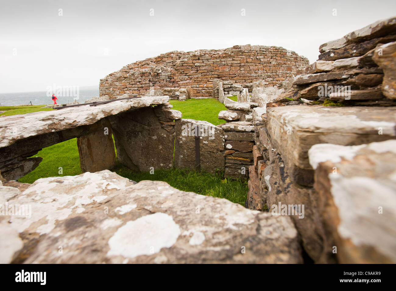 The Broch of Gurness is the best preserved Broch in Orkney, on mainland island. Stock Photo