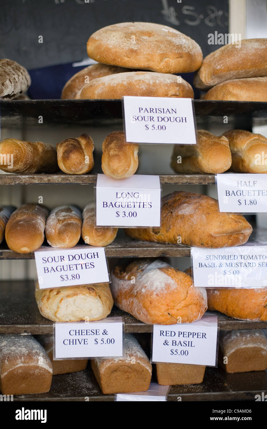 Freshly baked bread at Jackman & Ross - a renowned bakery and cafe at Battery Point. Hobart, Tasmania, Australia Stock Photo