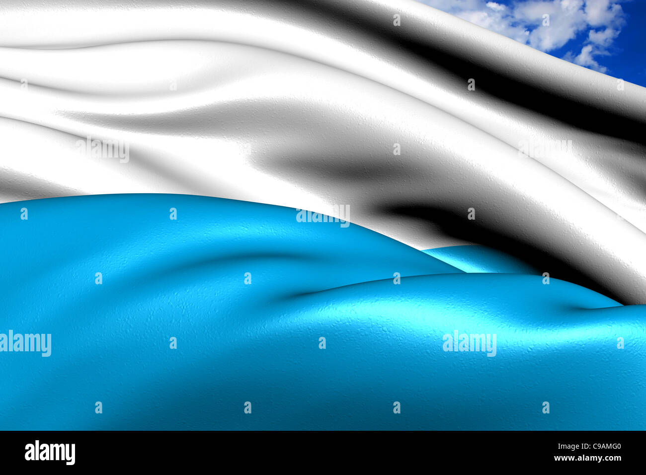 Flag of Bavaria, Germany against cloudy sky. Stock Photo
