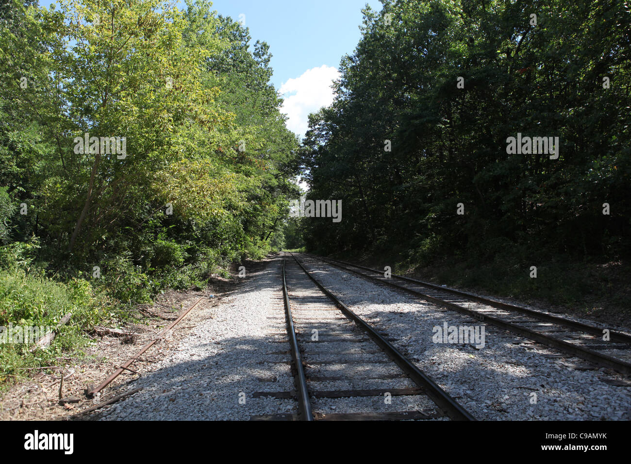train tracks adams street rail bloomington indiana college town Stock