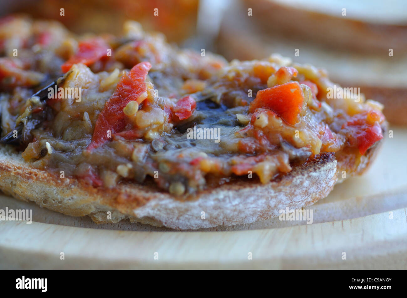Roasted eggplant spread with bread toasts Stock Photo Alamy
