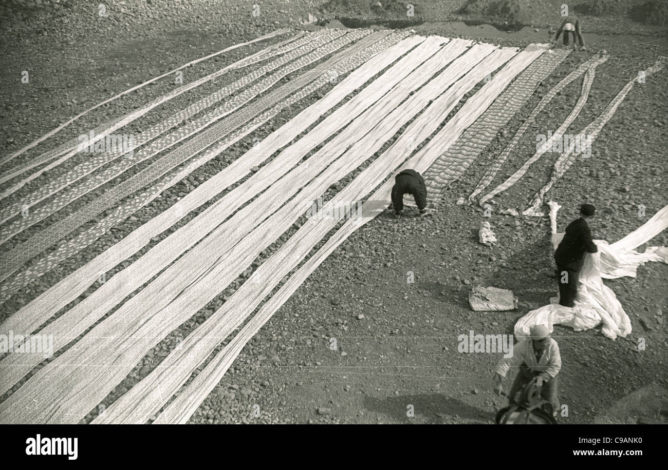 Itazuke Air Base, Japan during the Korean War. drying fabric  Stock Photo