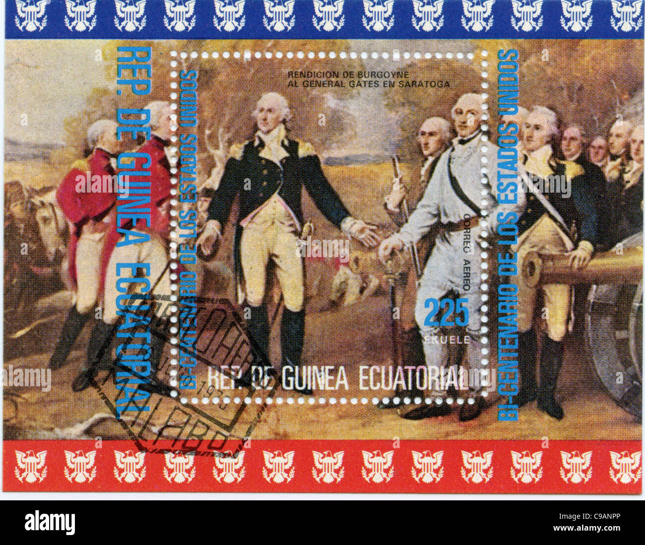 Equatorial Guinea postage stamp - general Horatio Gates at Saratoga Stock Photo