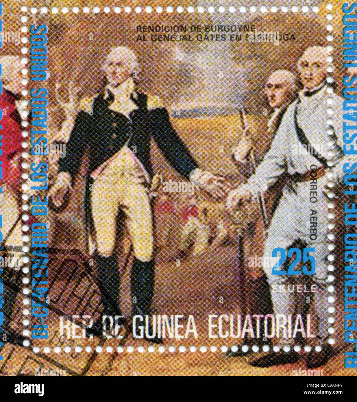 Equatorial Guinea postage stamp - general Horatio Gates at Saratoga Stock Photo