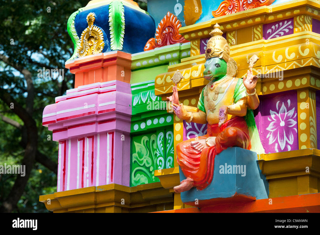 Colourful Hindu Hanuman temple. Andhra Pradesh, India Stock Photo
