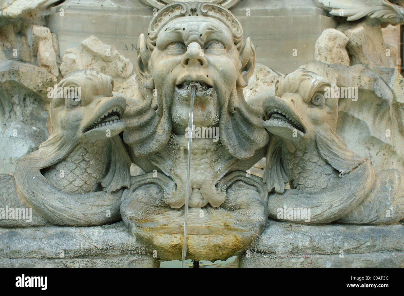 Fountain gargoyle Piazza della Rotonda Rome Stock Photo