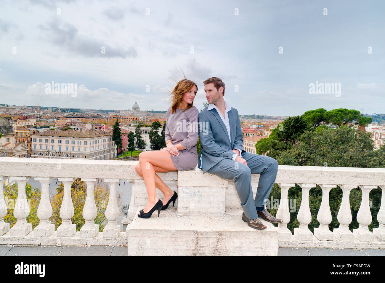 Couple on the terrace of Parco del Pincio Stock Photo