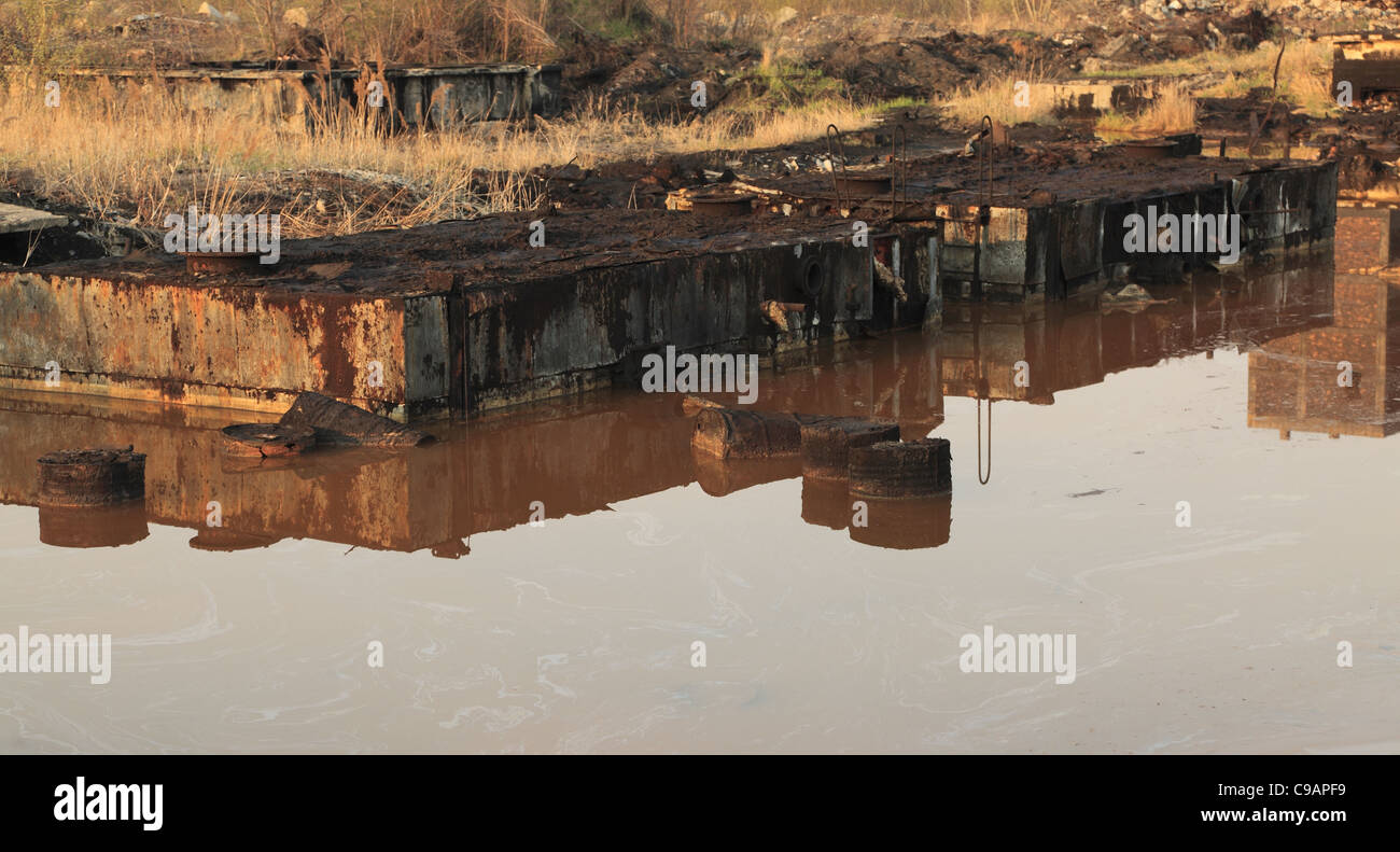 Image of a pond with very toxic industrial drosses. Stock Photo