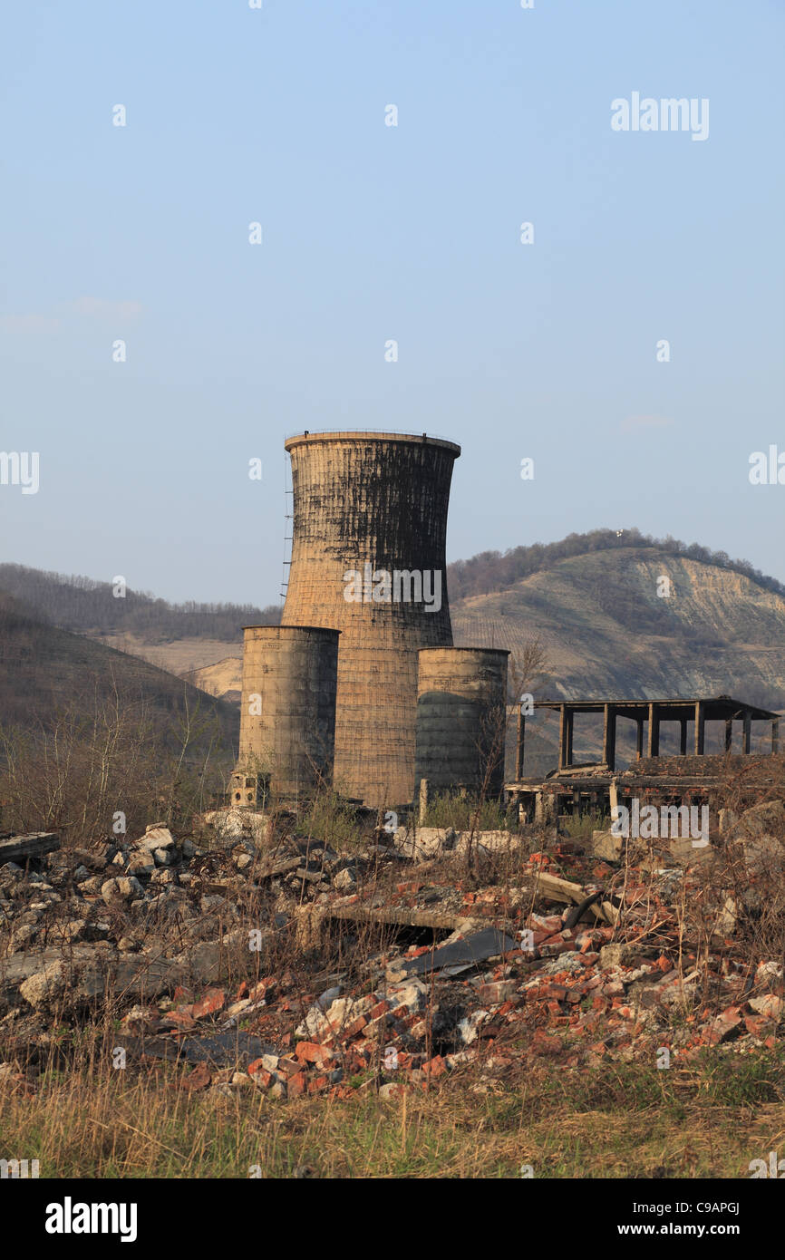 Ruins of a very heavily polluted industrial site at Copsa Mica,Romania. Stock Photo