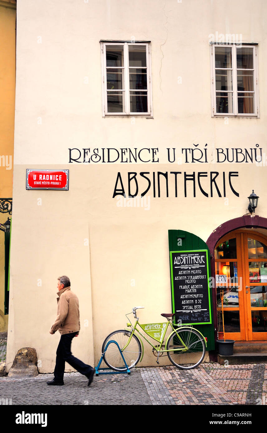 Prague, Czech Republic. U radnice (street) Absintherie - absinthe shop Stock Photo
