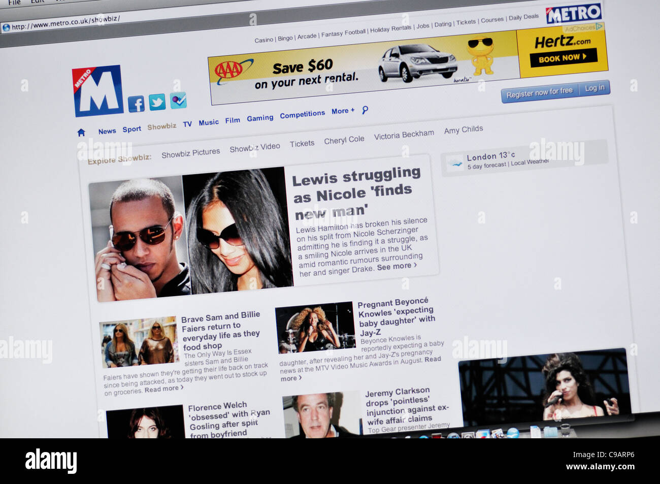Metro celebrity news website Stock Photo