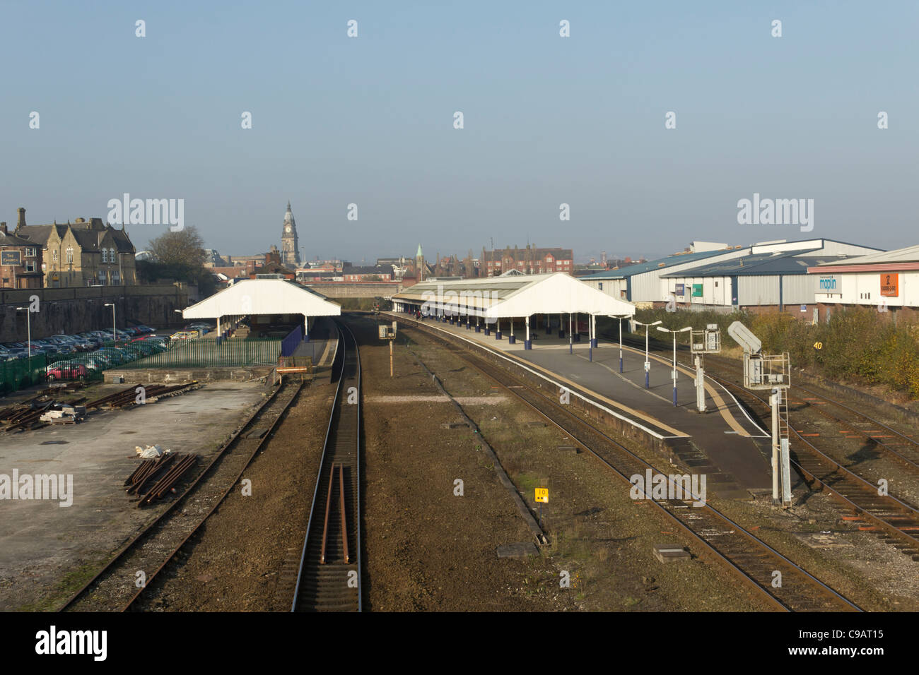 Bolton railway station viewed from Orlando Street bridge Stock Photo