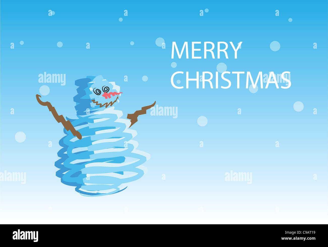 snowman on snowing background, Christmas greetings. 1 of the 6 same styled Christmas cards. Stock Photo