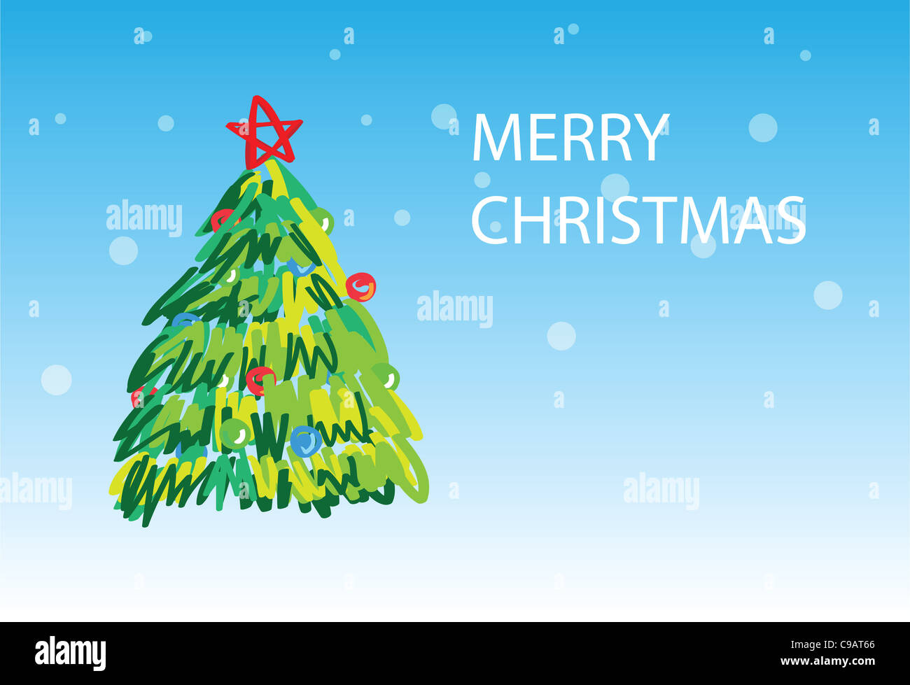 Christmas tree on snowing background, Christmas greetings. 1 of the 6 same styled Christmas cards. Stock Photo