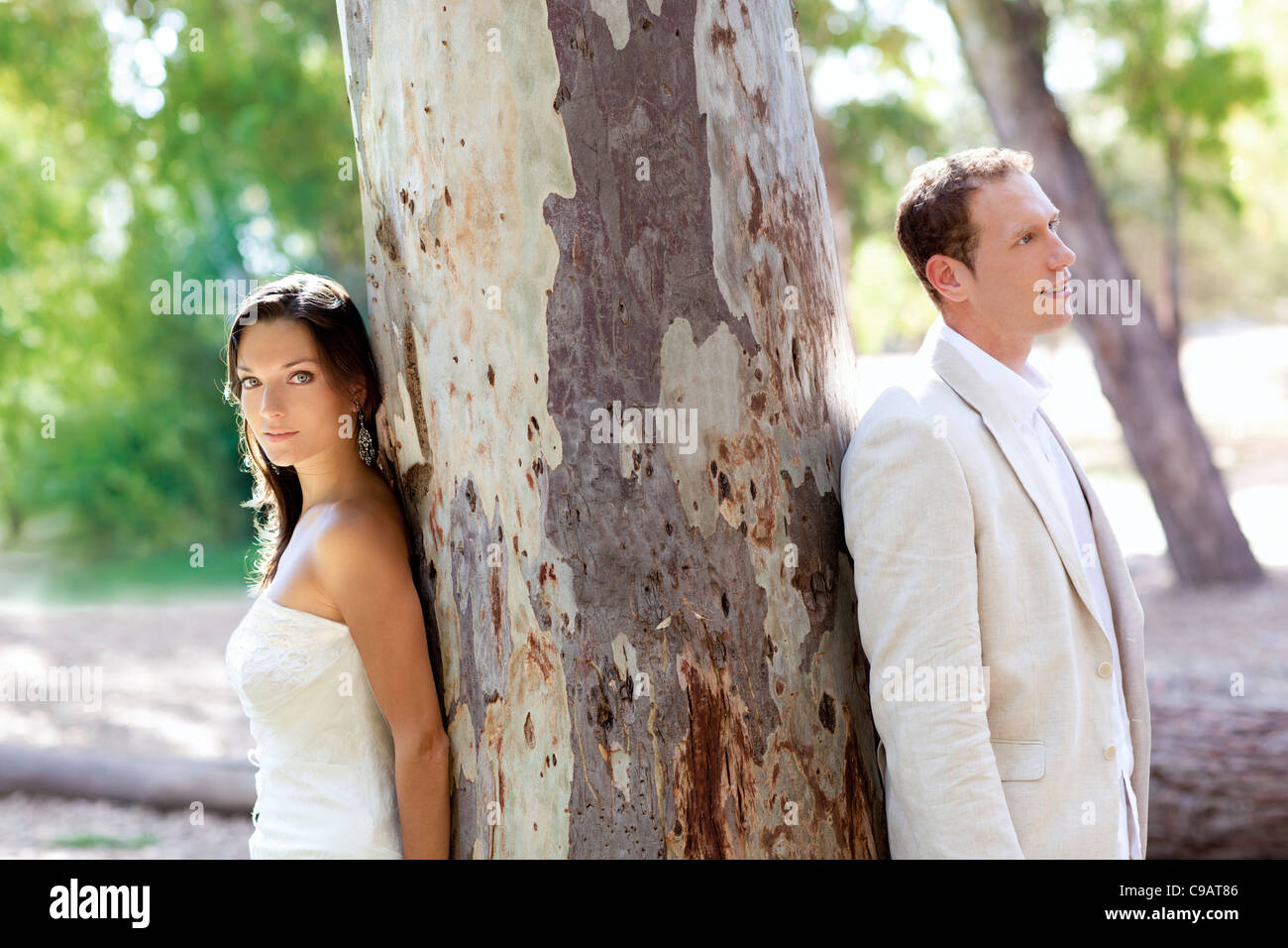 Couple happy in love at park green outdoor tree Stock Photo - Alamy