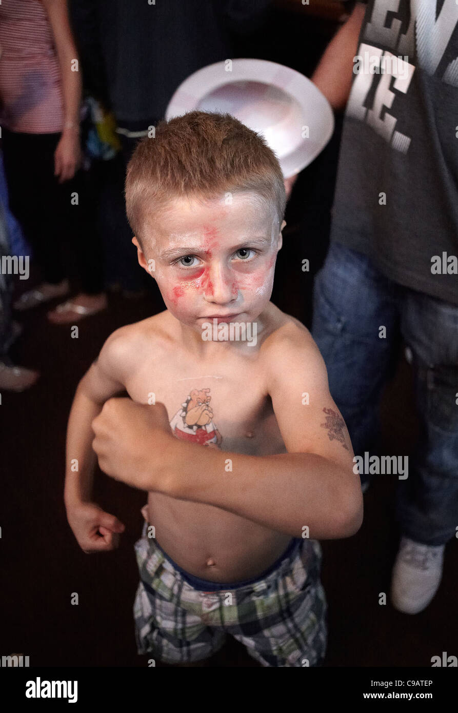 portrait of a young boy england fan supporter with temporary transfer