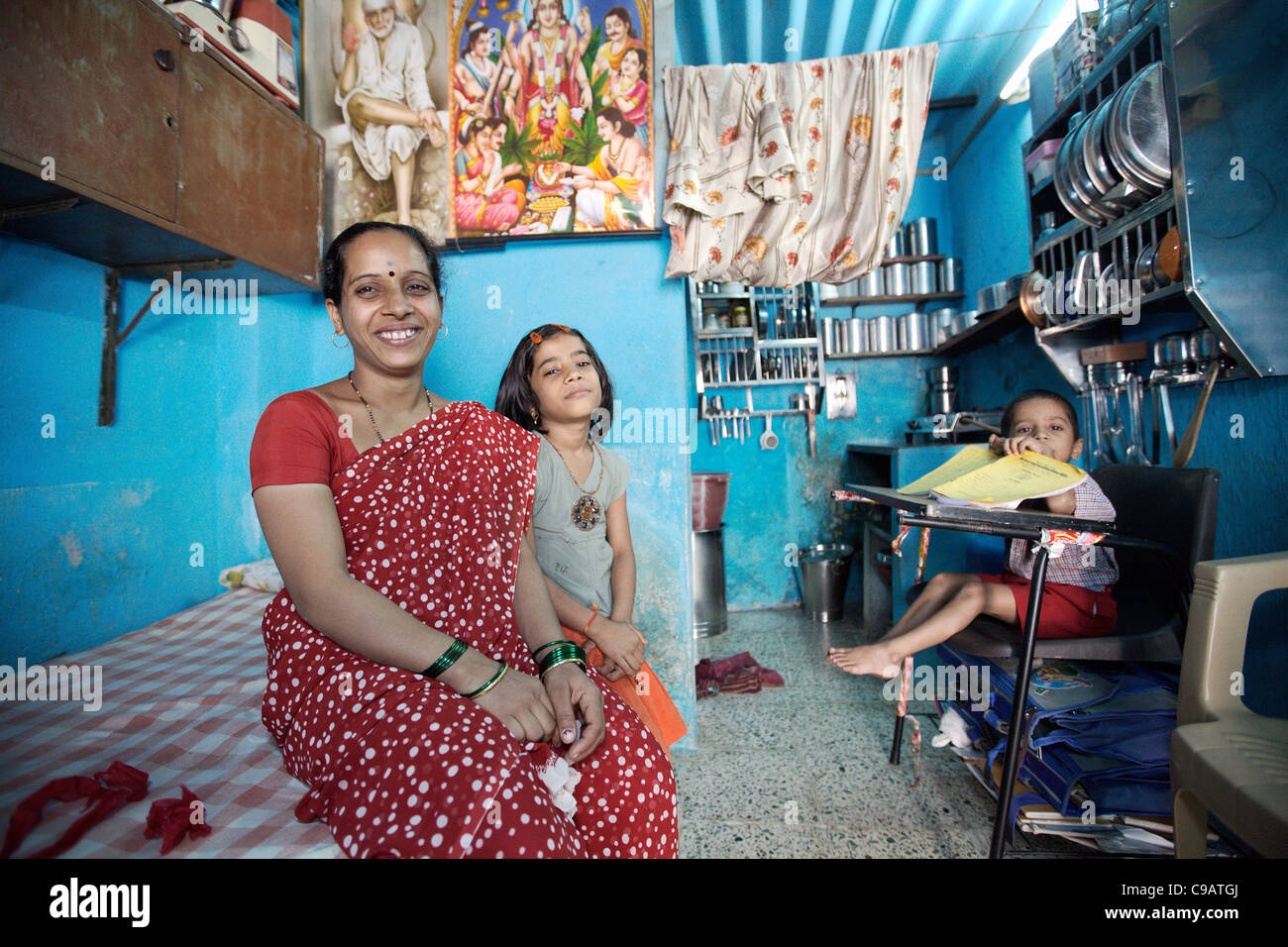 Home in Subash Nagar slum area in Mumbai, India. Stock Photo