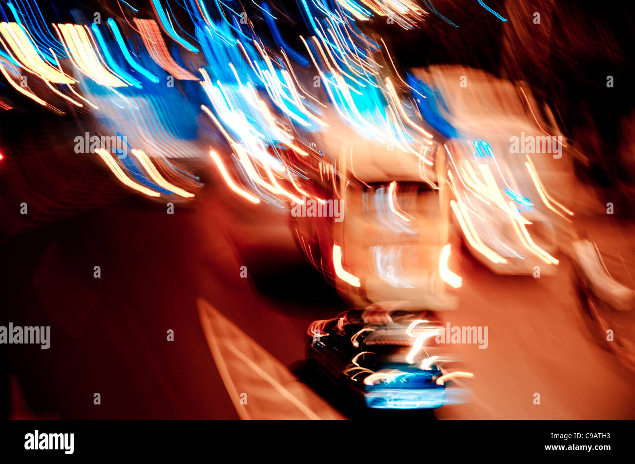 busy big city night traffic blur motion in Guangzhou China Stock Photo