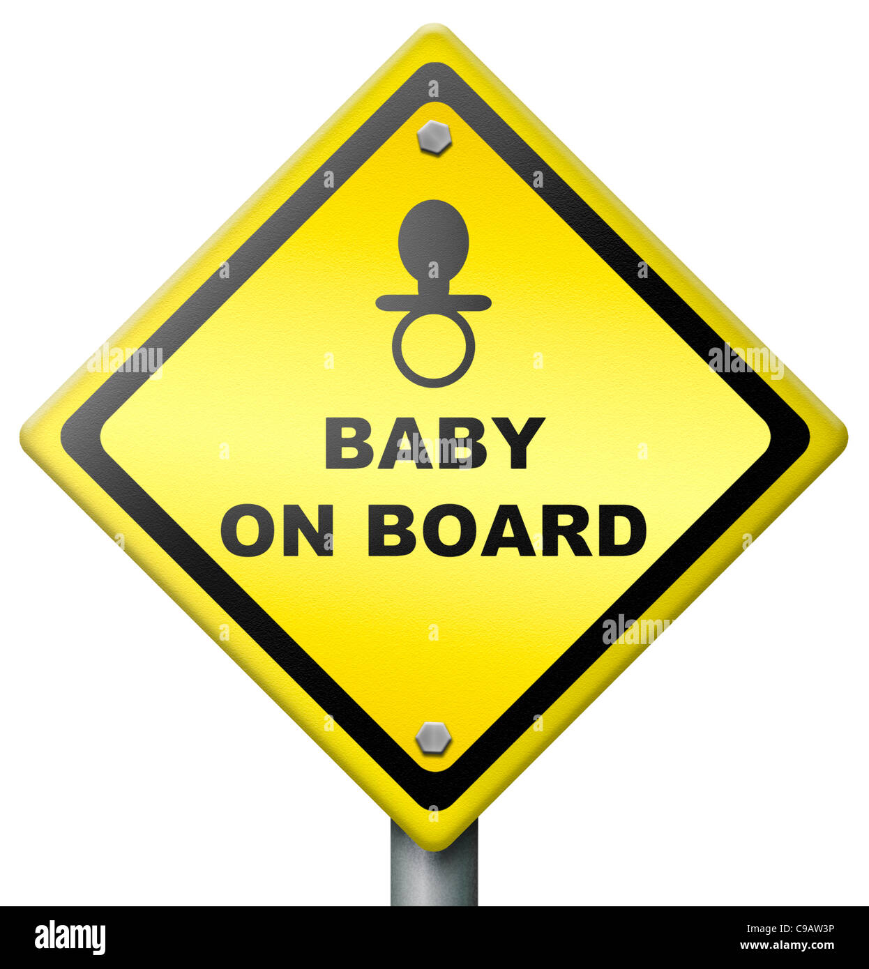 baby on board, sign warning for presence of baby in car or vehicle, drive safe, yellow diamond