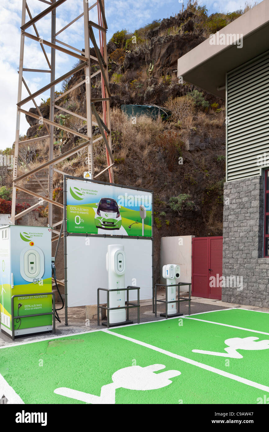 Electric vehicle charging station at the power plant in Calheta