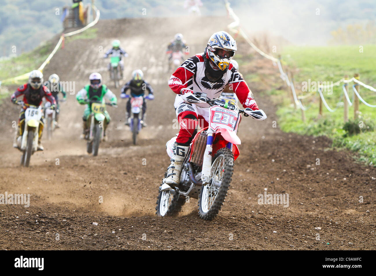 A Motocross rider at an Amateur Motor Cycle Association (AMCA) event, Grittenham UK Stock Photo